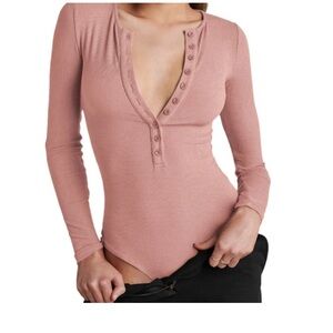 Free People Dylan Henley Bodysuit Size Medium Color Mauvais Pink NWT See Color